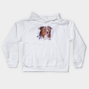 Australian Shepherd - Aussie Watercolor Digital Art Kids Hoodie